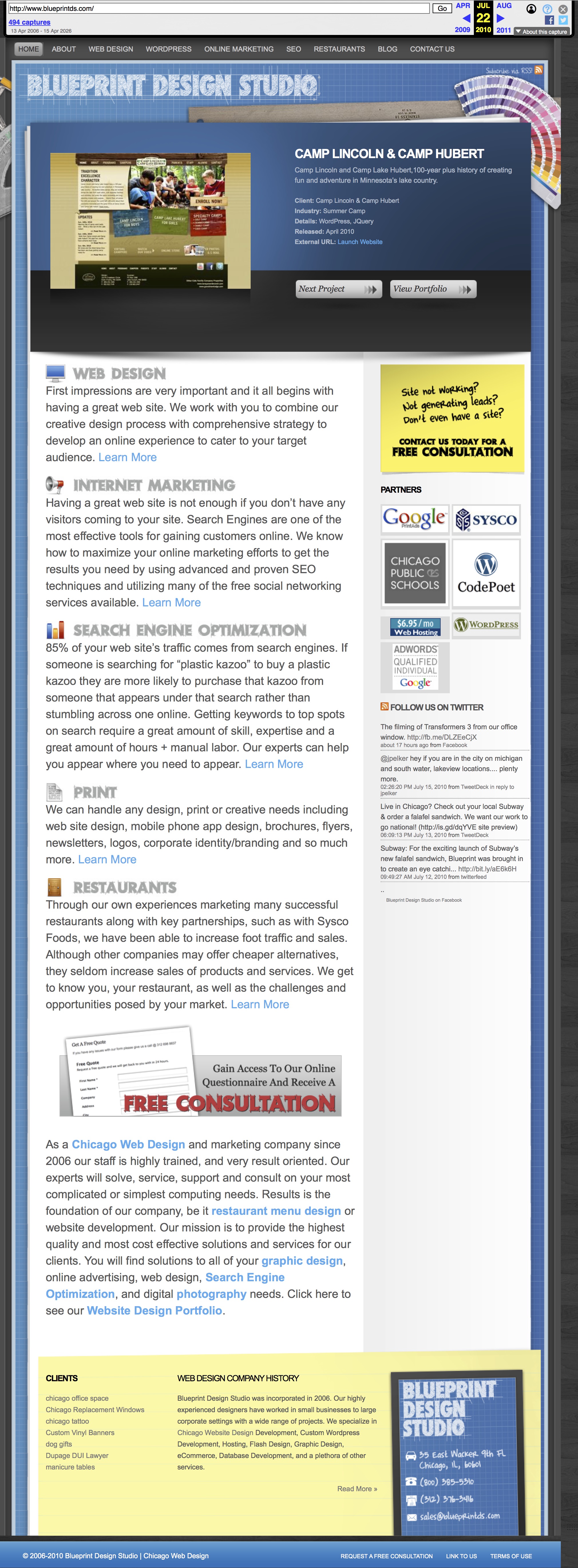 Full-page screenshot of the Blueprint Design Studio homepage, 2011