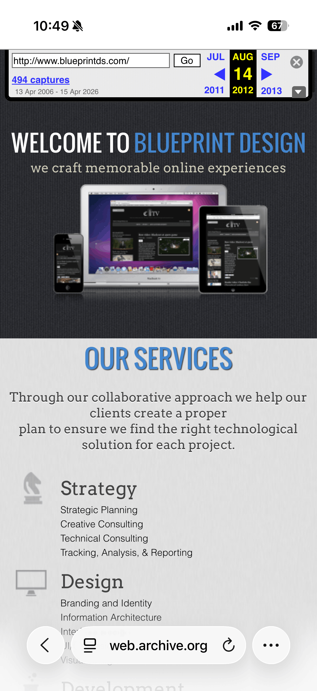 Screenshot of the responsive Blueprint Design Studio homepage, 2012