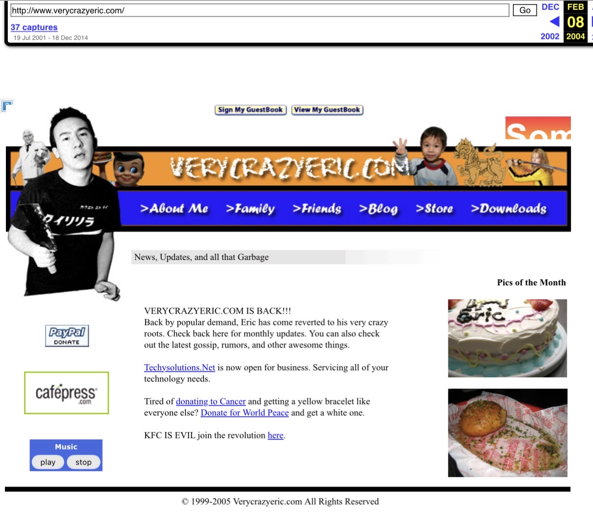 Screenshot of the VeryCrazyEric.com homepage, 2004