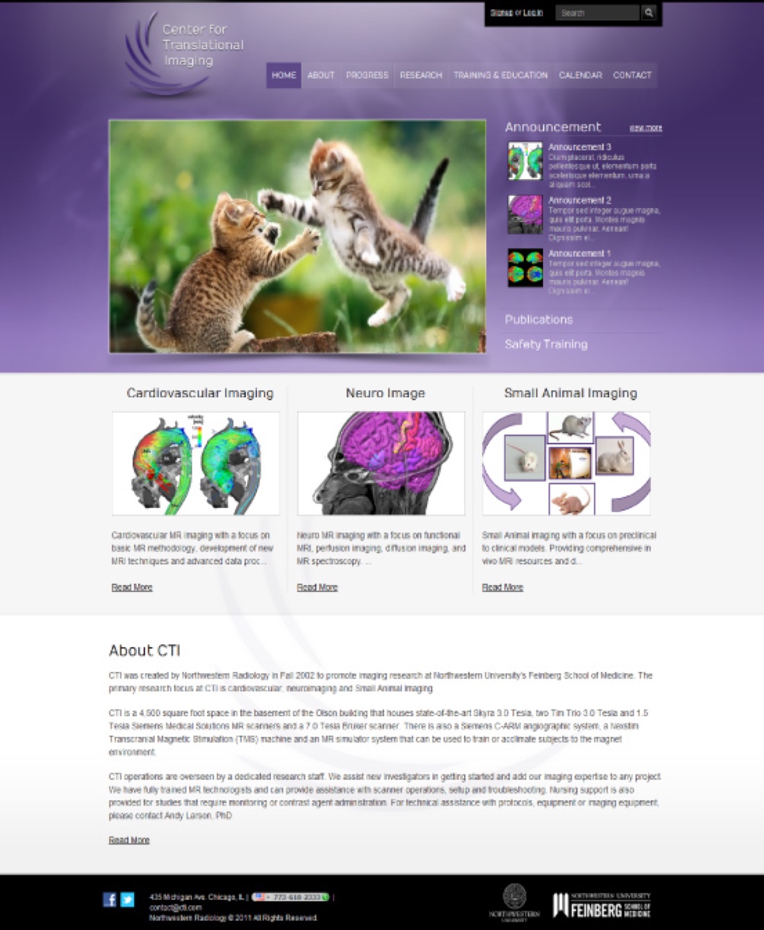 Northwestern University Center for Translational Imaging website designed by Blueprint Design Studio