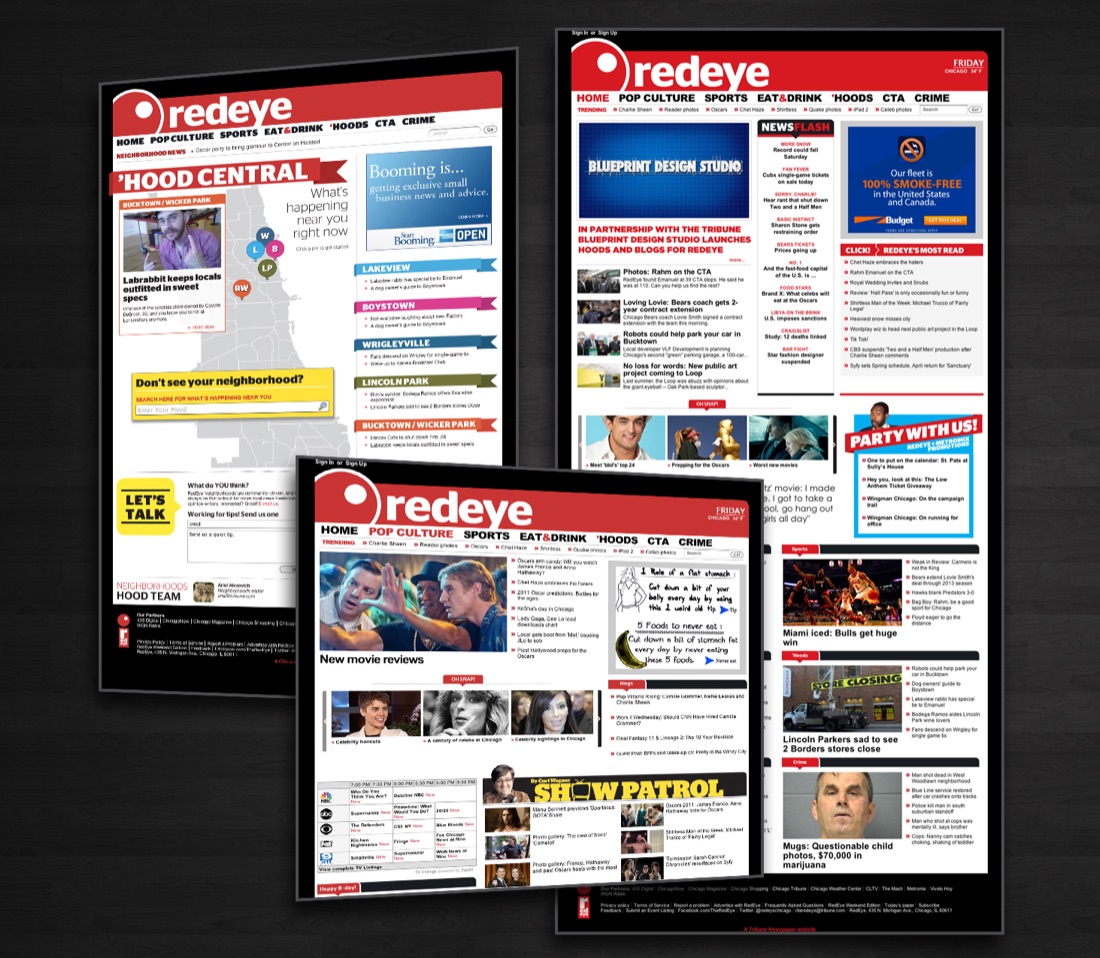 RedEye Chicago website designs from the Blueprint Design Studio and Tribune partnership