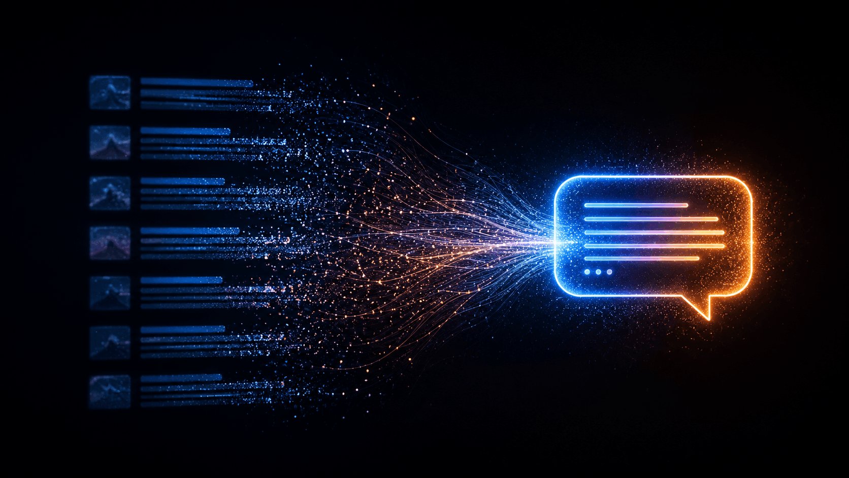 Illustration of search results dissolving into an AI-generated answer