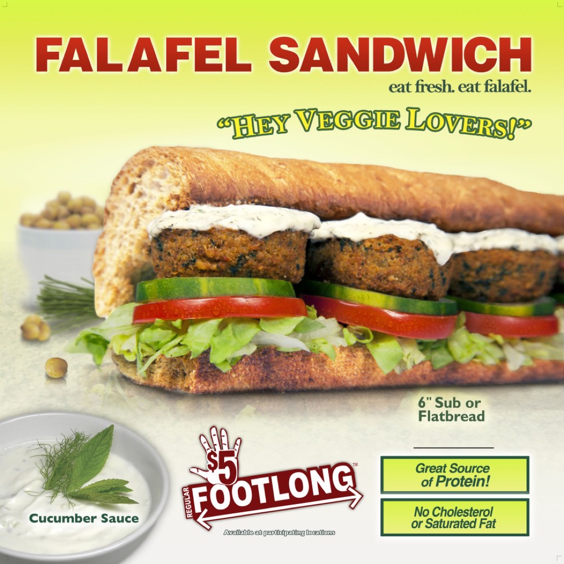 Subway falafel sandwich menu advertisement designed by Blueprint Design Studio